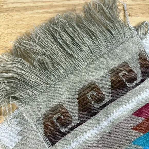 Southwestern Style Fringed Scarf 8”x33”Geometric Zapotec Style Soft - Picture 9 of 11